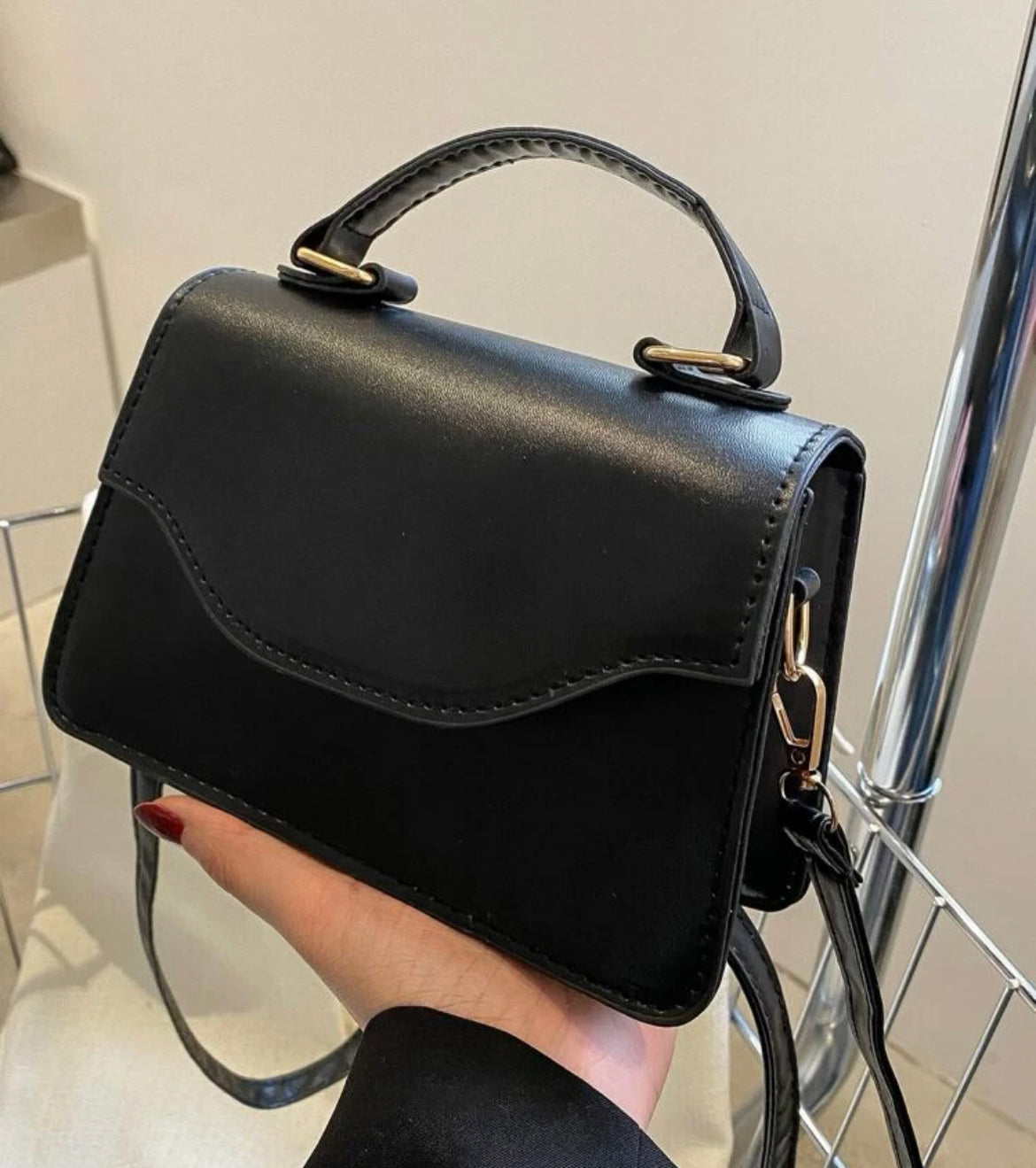 Black square mini flap bag