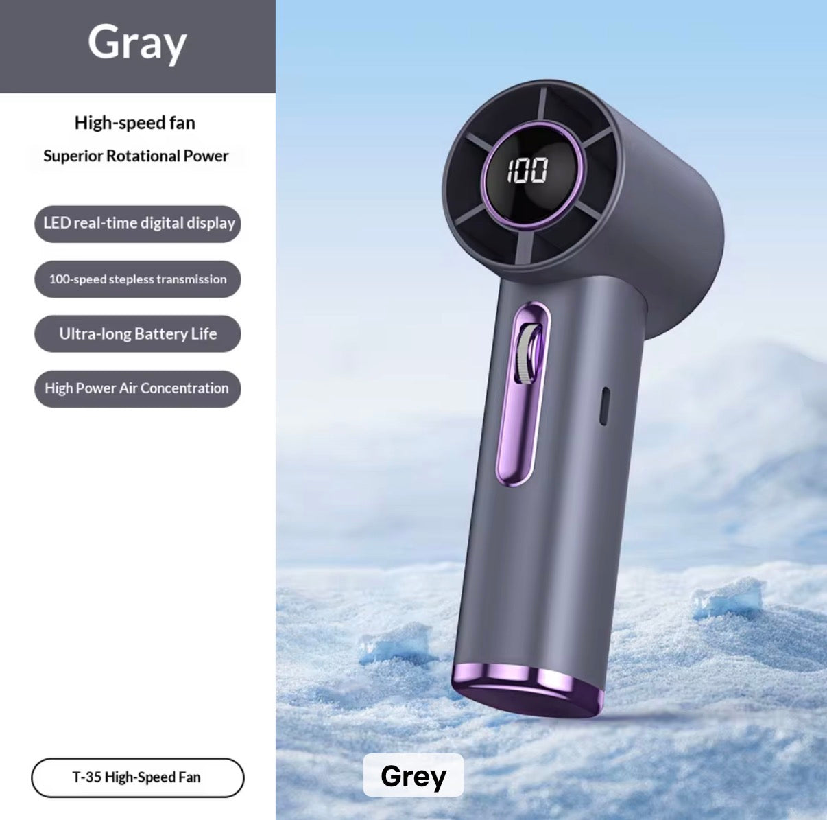 Grey and purple deluxe high-speed mini fan