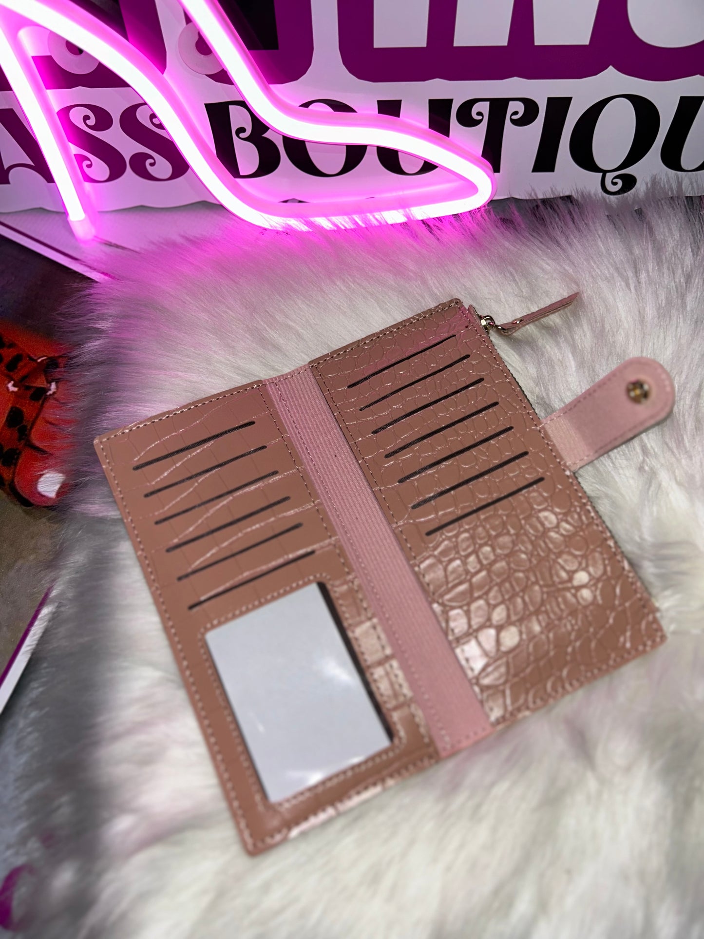Long wallet with phone pocket and card slots