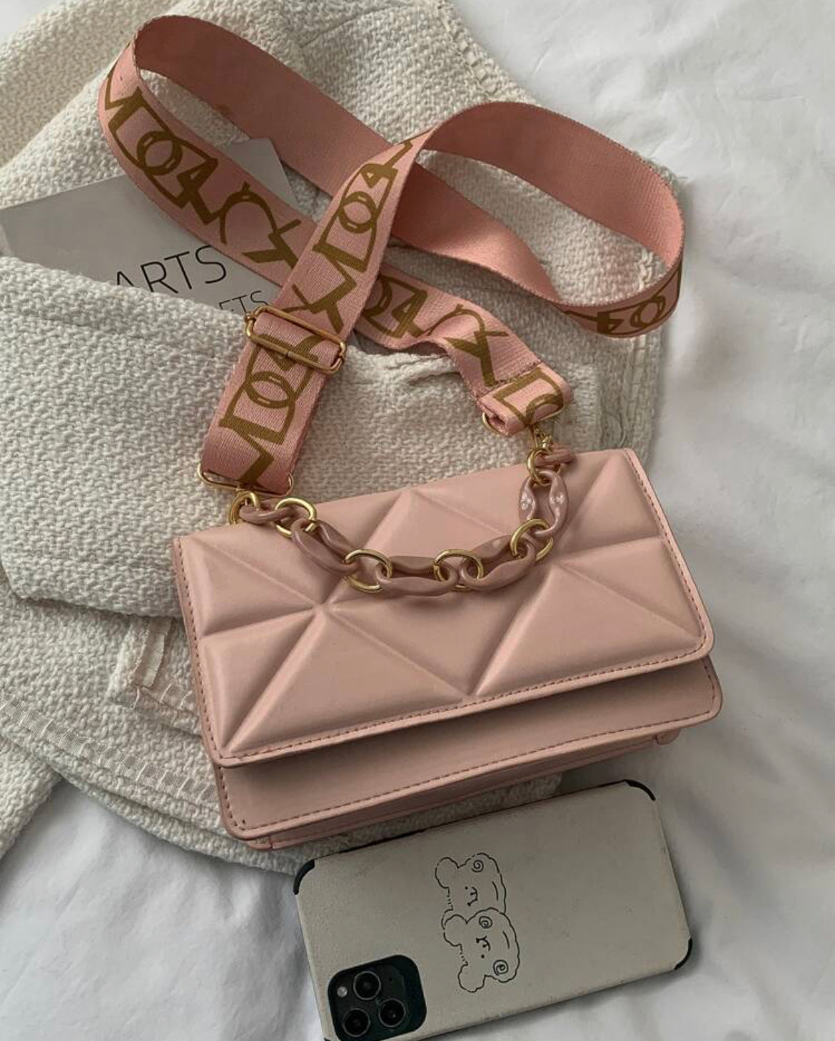 Blush pink mini flap bag