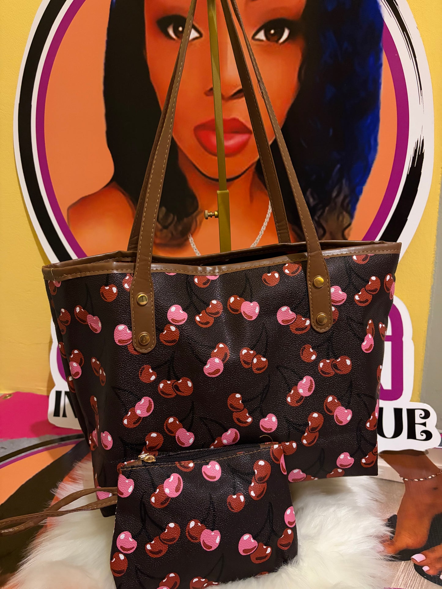 Black and brown two piece cherry tote 🍒