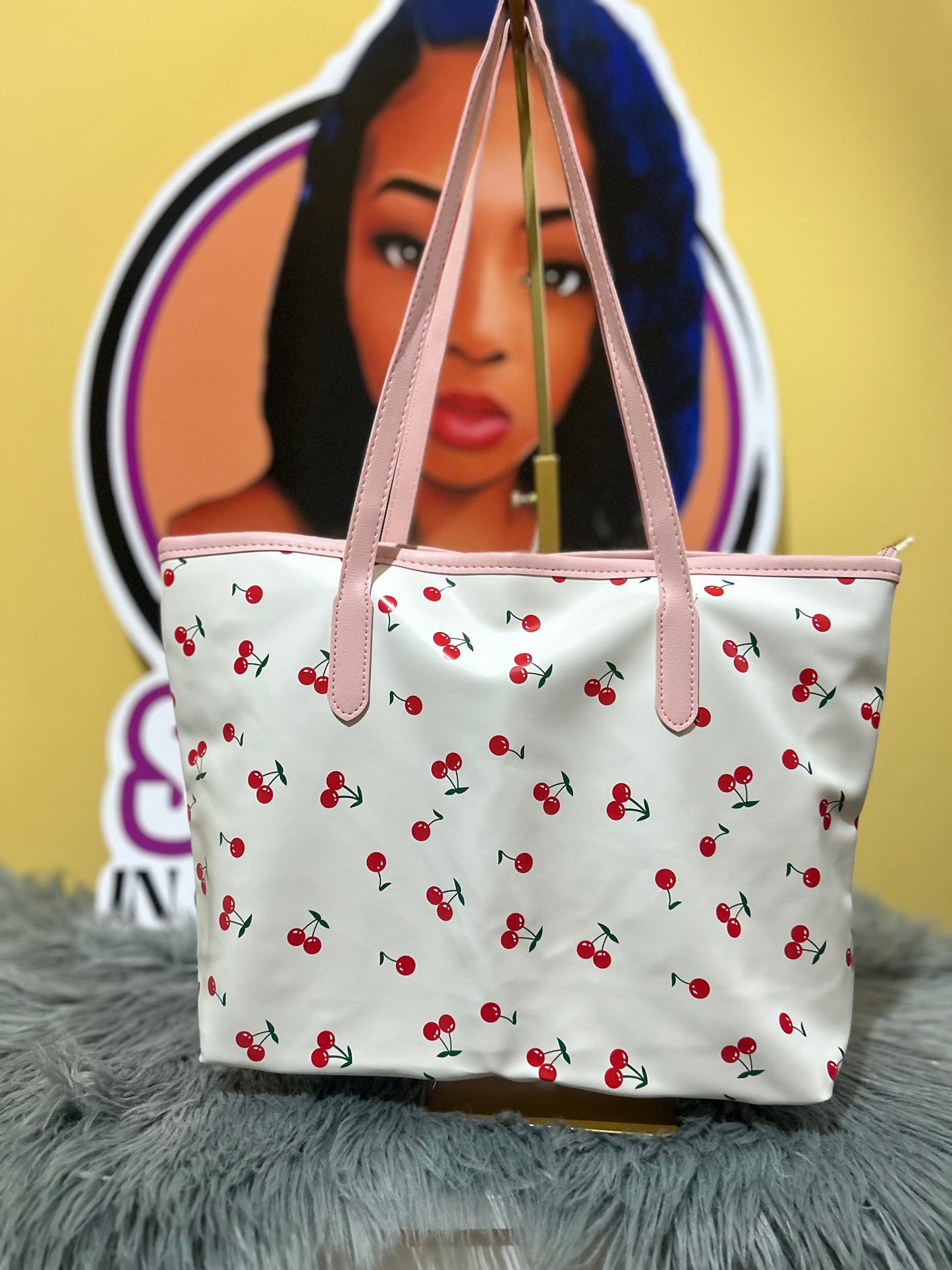 White and pink cherry tote bag 🍒