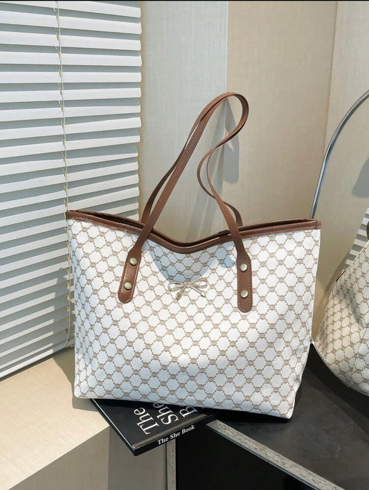 Cream and brown tote bag