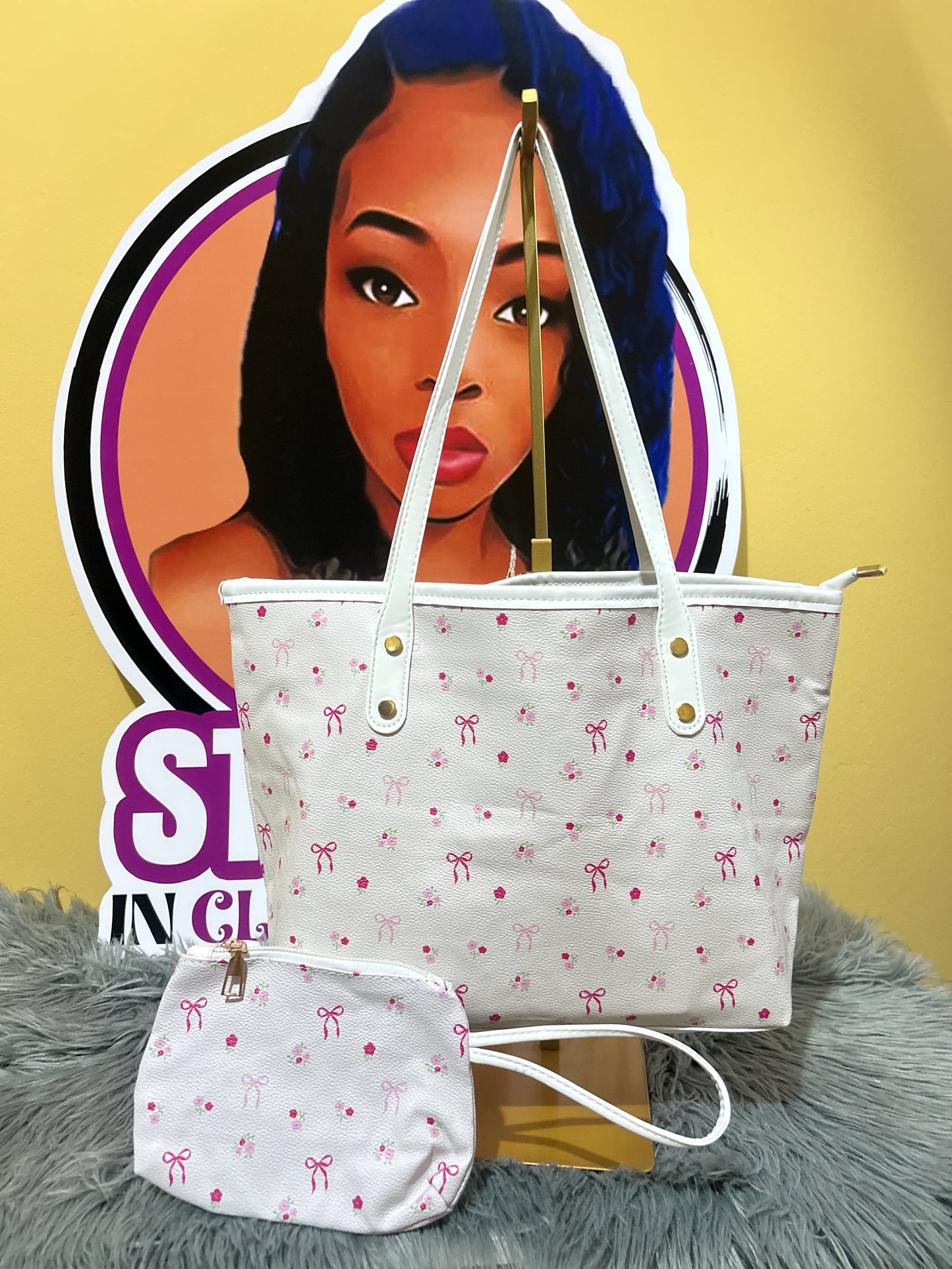 White two piece bow tote bag 🎀