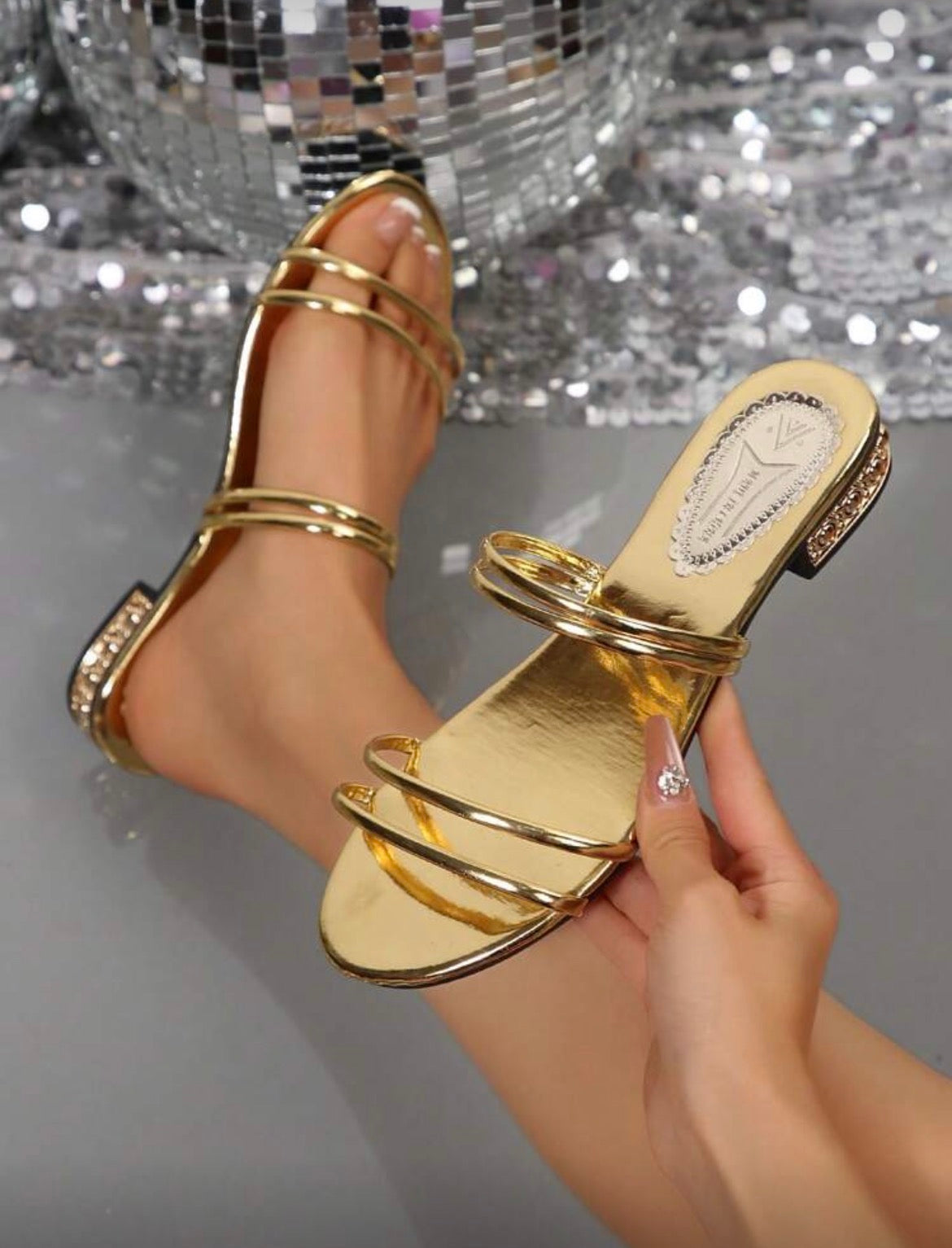 Gold low heel slipper