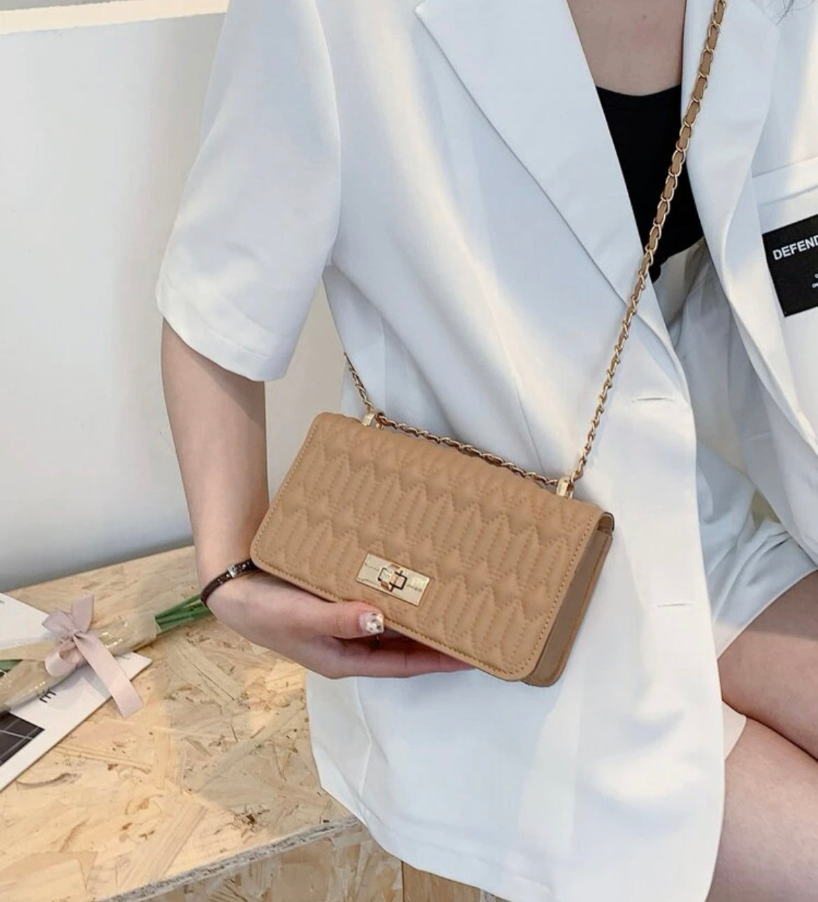 Tan flap bag