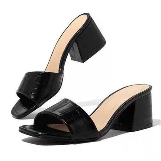 Black low chunky heel