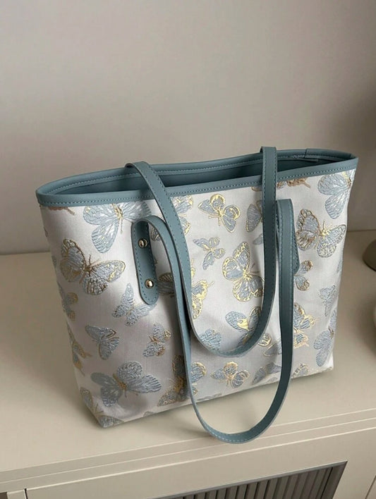 Blue butterfly tote bag