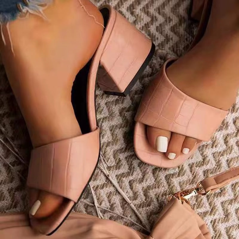 Mauve low chunky heel