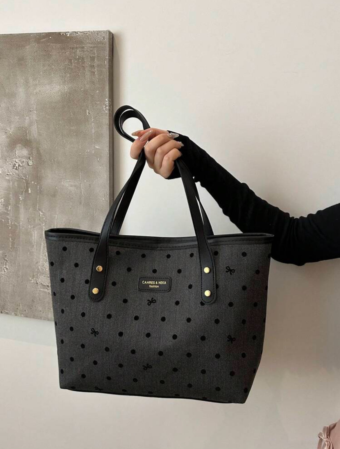 Black Tote Bag with mini bows
