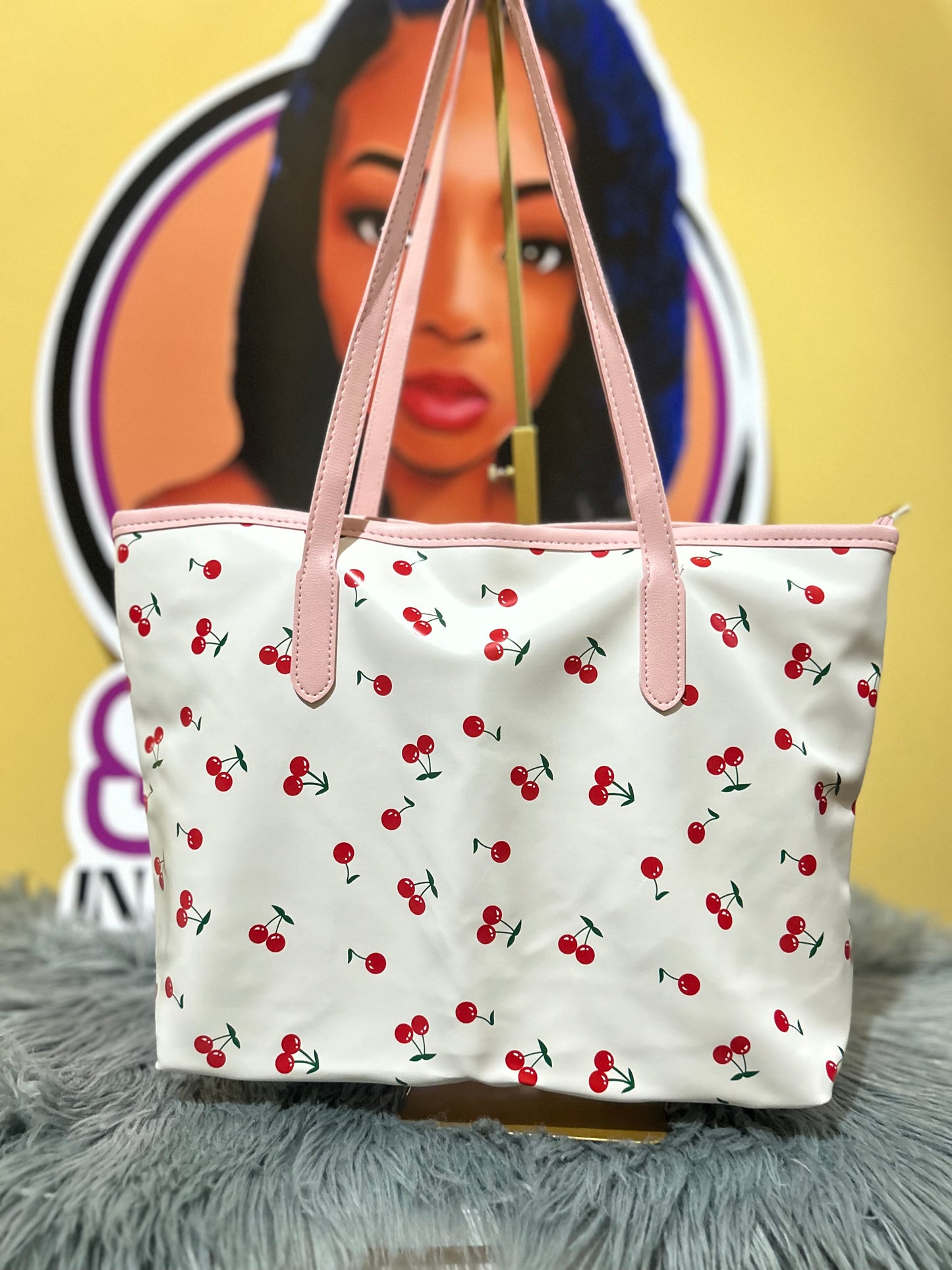 White and pink cherry tote bag 🍒