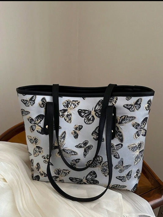 Black and white butterfly tote bag