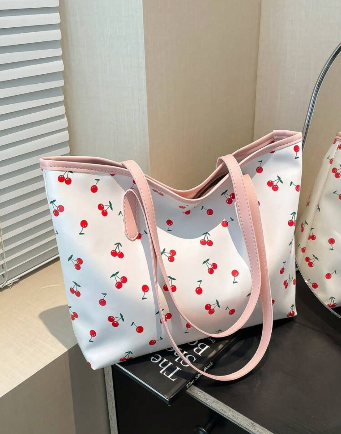 White and pink cherry tote bag 🍒