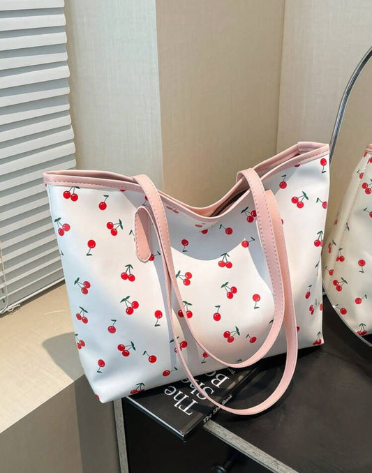 White and pink cherry tote bag 🍒