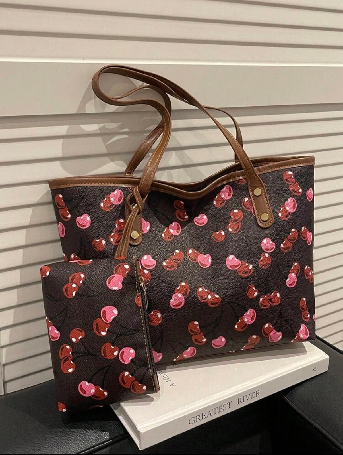 Black and brown two piece cherry tote 🍒