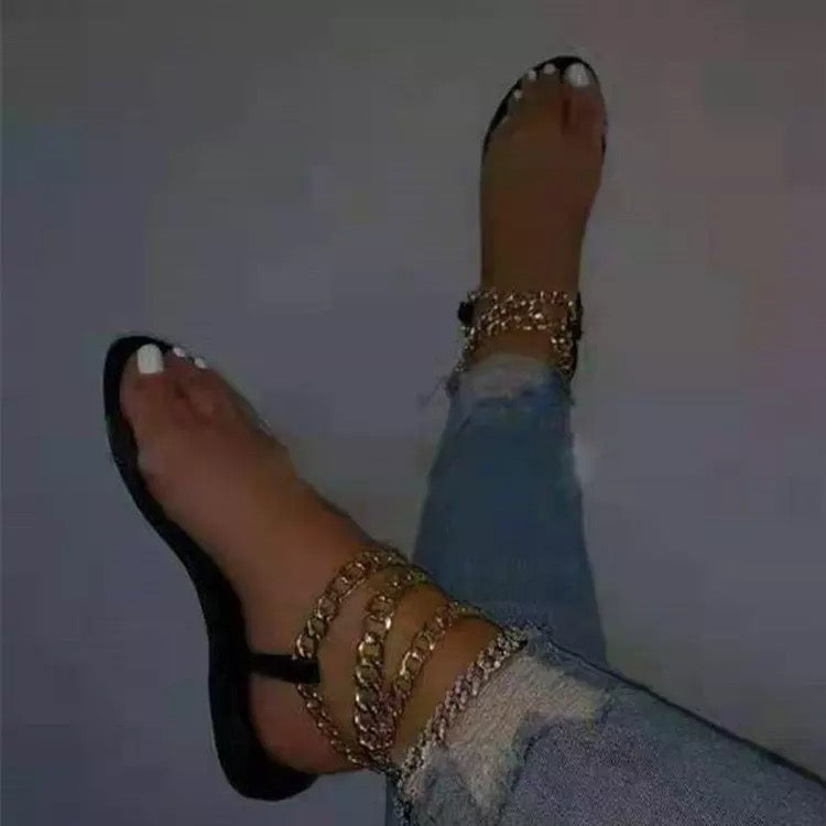 Black gold chain sandal