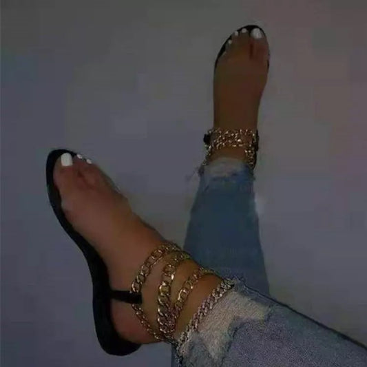 Black gold chain sandal