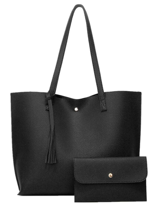 Black tote bag with mini purse