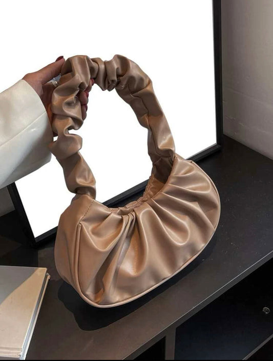 Brown ruffled shoulder bag