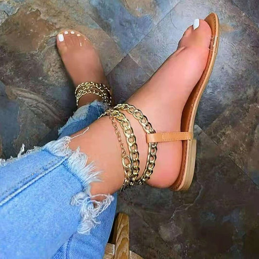 Tan gold chain sandal